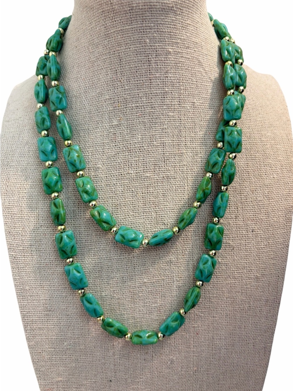 Vintage Czech Glass Molded Turquoise Picasso Necklace